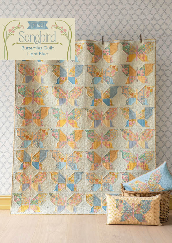 Songbird Butterflies Quilt Light Blue