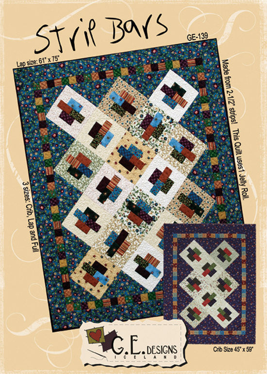 GE Designs Strip Bars Quilt Pattern 139 — Jelly Roll Strip Quilt with Focus Fabric, Multiple Sizes