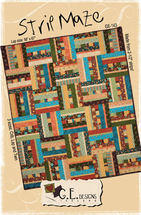 GE Designs Strip Maze Quilt Pattern 143 — Jelly Roll Strip Quilt, 3 Sizes, Graphic Design