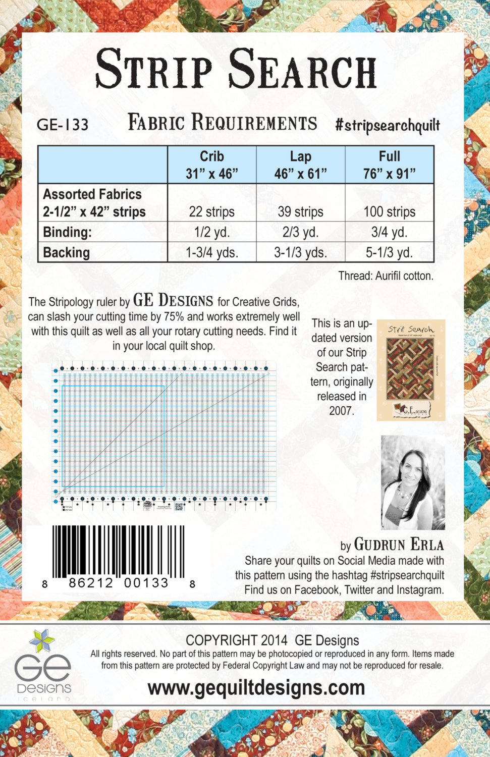 GE Designs Strip Search Quilt Pattern 133 — No Seam Matching Jelly Roll Quilt, 3 Sizes
