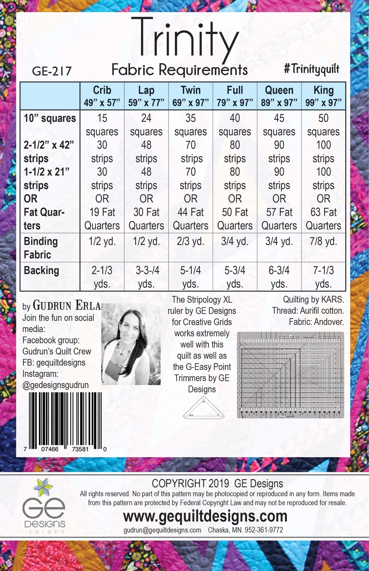 GE Designs Trinity Stripology Mixer Quilt Pattern 217 — Triangular Block Quilt, Stripology XL