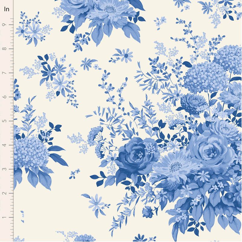 TIlda Something Blue Wildgarden Blue. Blue floral pattern on a white background.