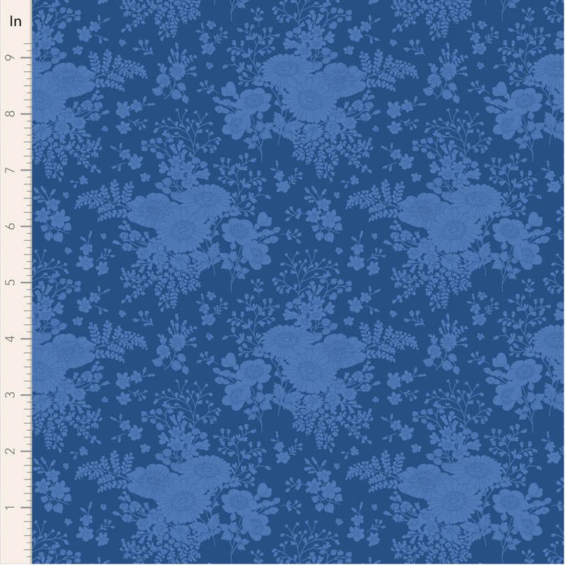 Tilda Something Blue Isolde Night. Blue floral patterned fabric.