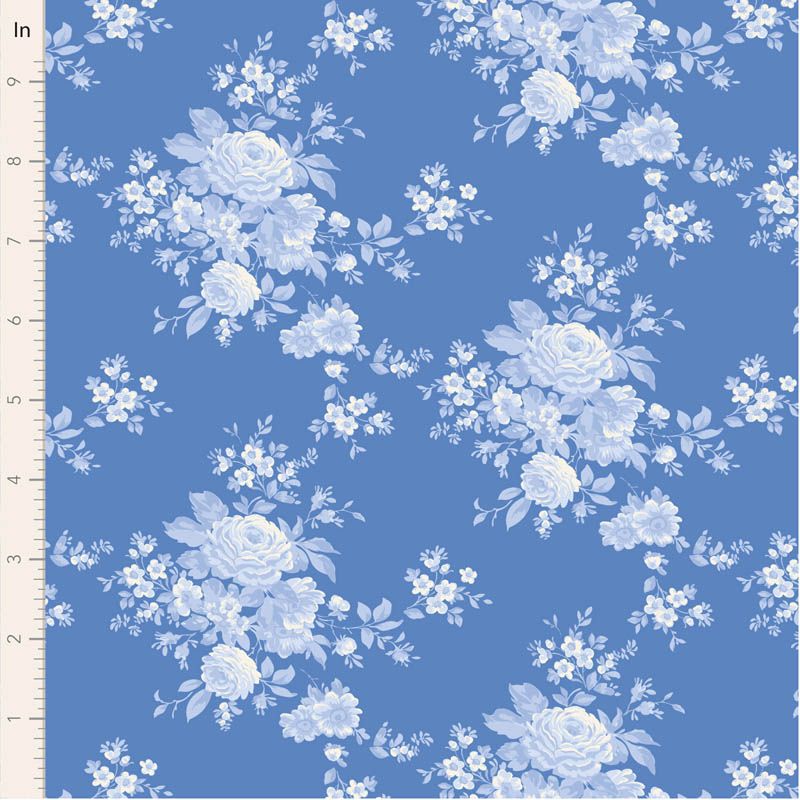 TIlda Something Blue Carol Cornflower. Floral pattern with blue flowers on a blue background