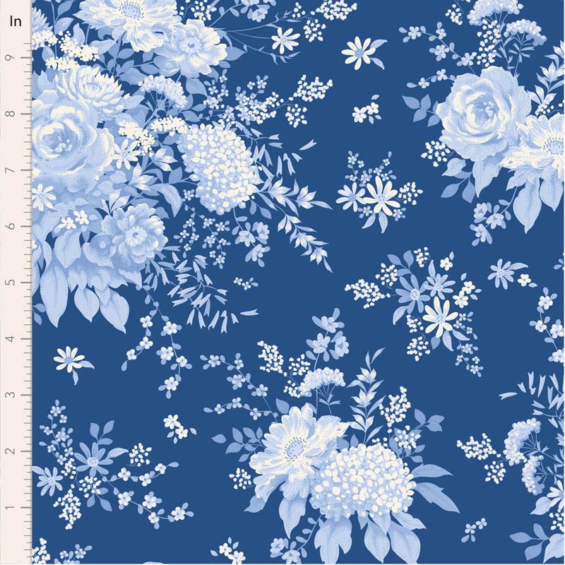 Tilda Something Blue. Floral pattern with blue flowers on a blue background