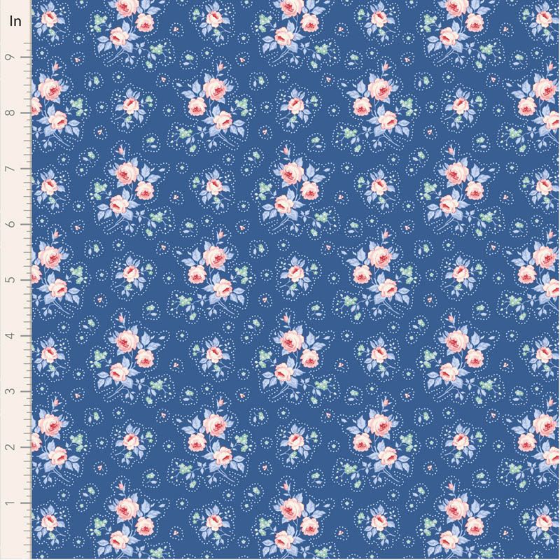 Tilda Something Blue. Floral pattern on a blue background.