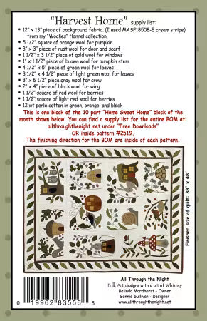 Quilt pattern supply list with fabric pieces and measurements on a green background