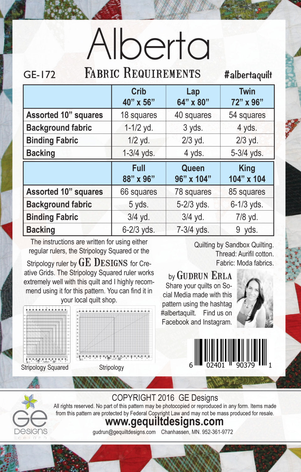 GE Designs Alberta 10" Square Quilt Pattern 172 — Traditional Stacker Quilt, Stripology Ruler