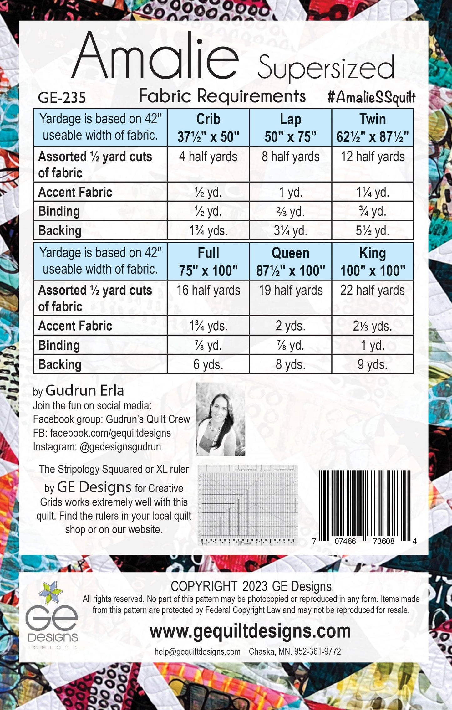 GE Designs Amalie Supersized Quilt Pattern 235 — Half Yard Large Block Beginner Flannel Quilt