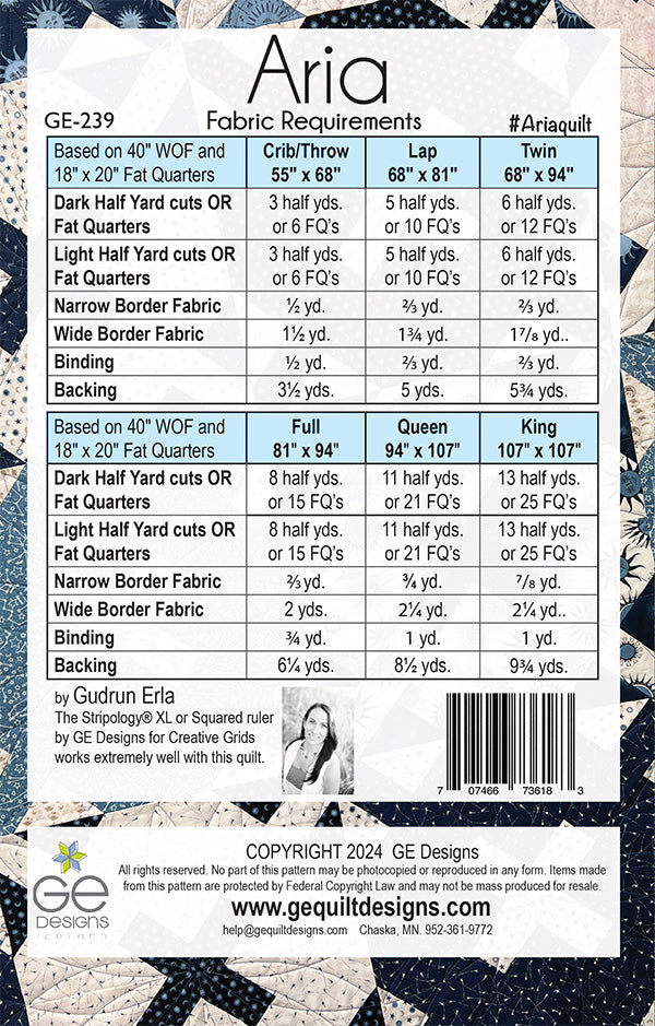 GE Designs Aria Fat Quarter Quilt Pattern 239 — Optical Curve Illusion Quilt, Multiple Sizes