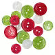 Set of red, green, and white buttons on a white background