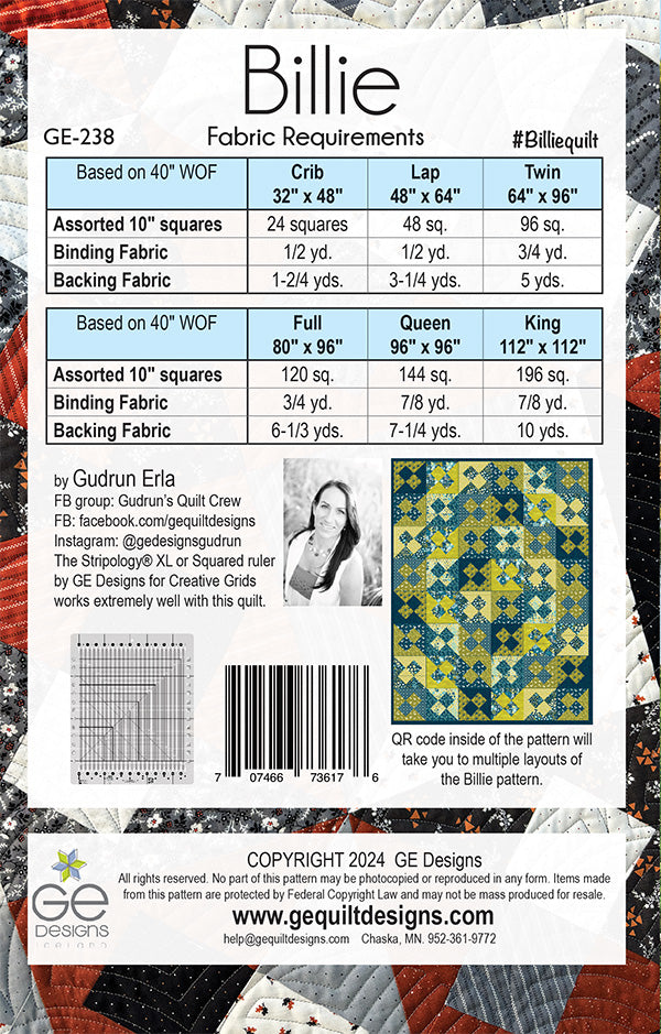 GE Designs Billie 10" Square Quilt Pattern 238 — Scrappy or Coordinated Stacker Quilt