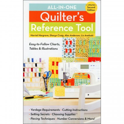 Book cover of 'All-in-One Quilter's Reference Tool' with colorful quilt images on a white background.