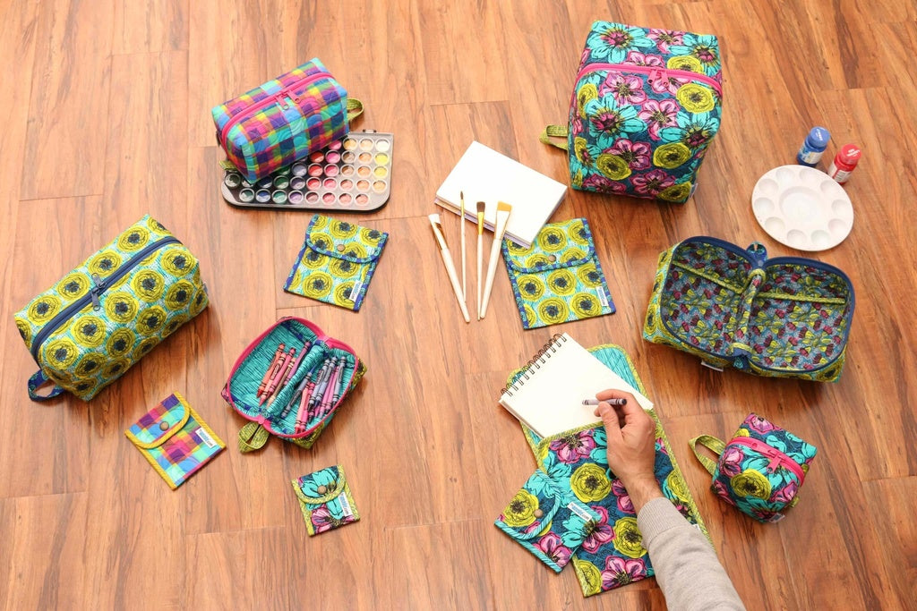 Cubicle Collective organizer sewing pattern by ByAnnie featuring multiple storage pockets for sewing, crafting, and office supplies. Samples