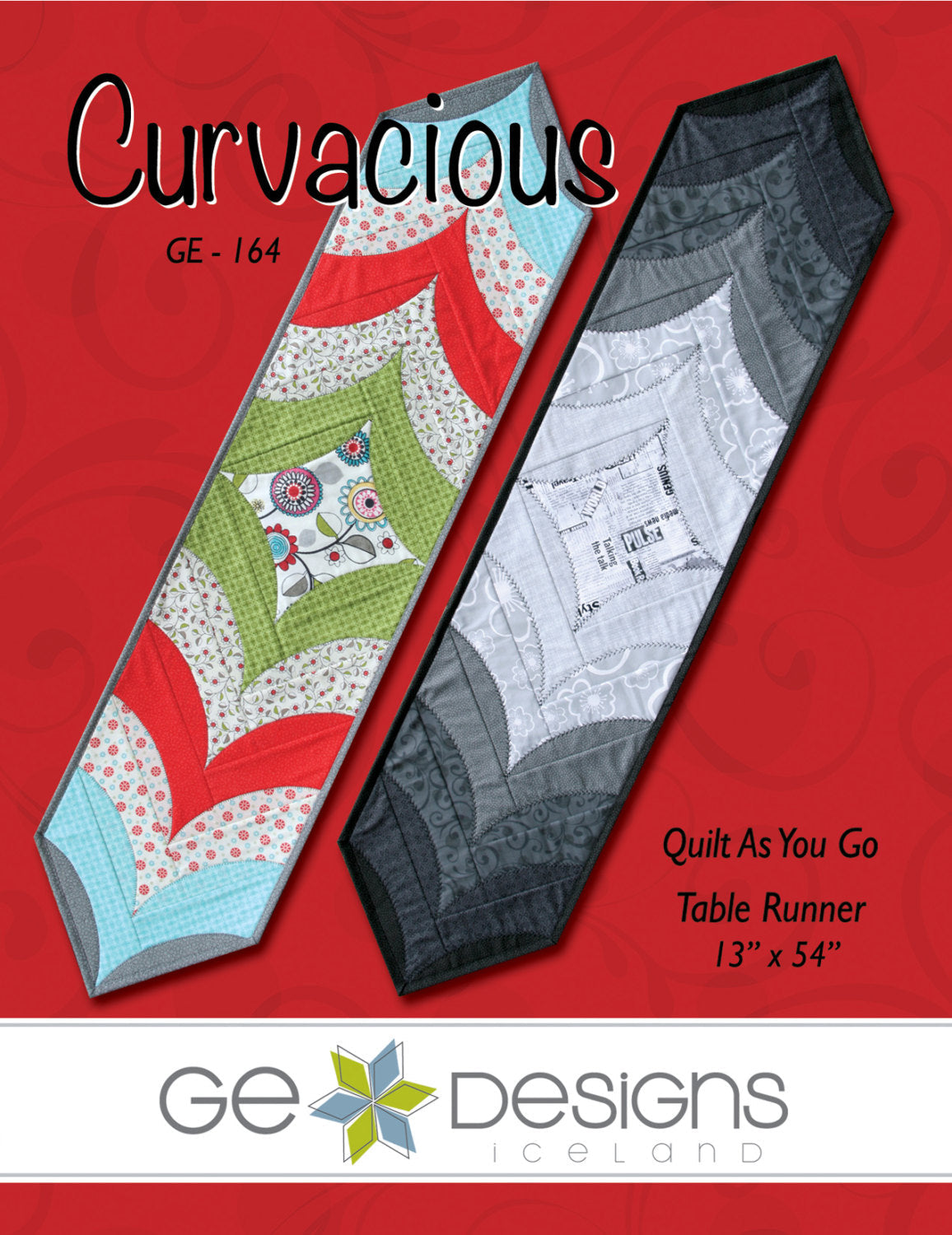 GE Designs Curvacious Table Runner Pattern 164 — Quilt As You Go Fat Quarter Runner, 13" x 54"
