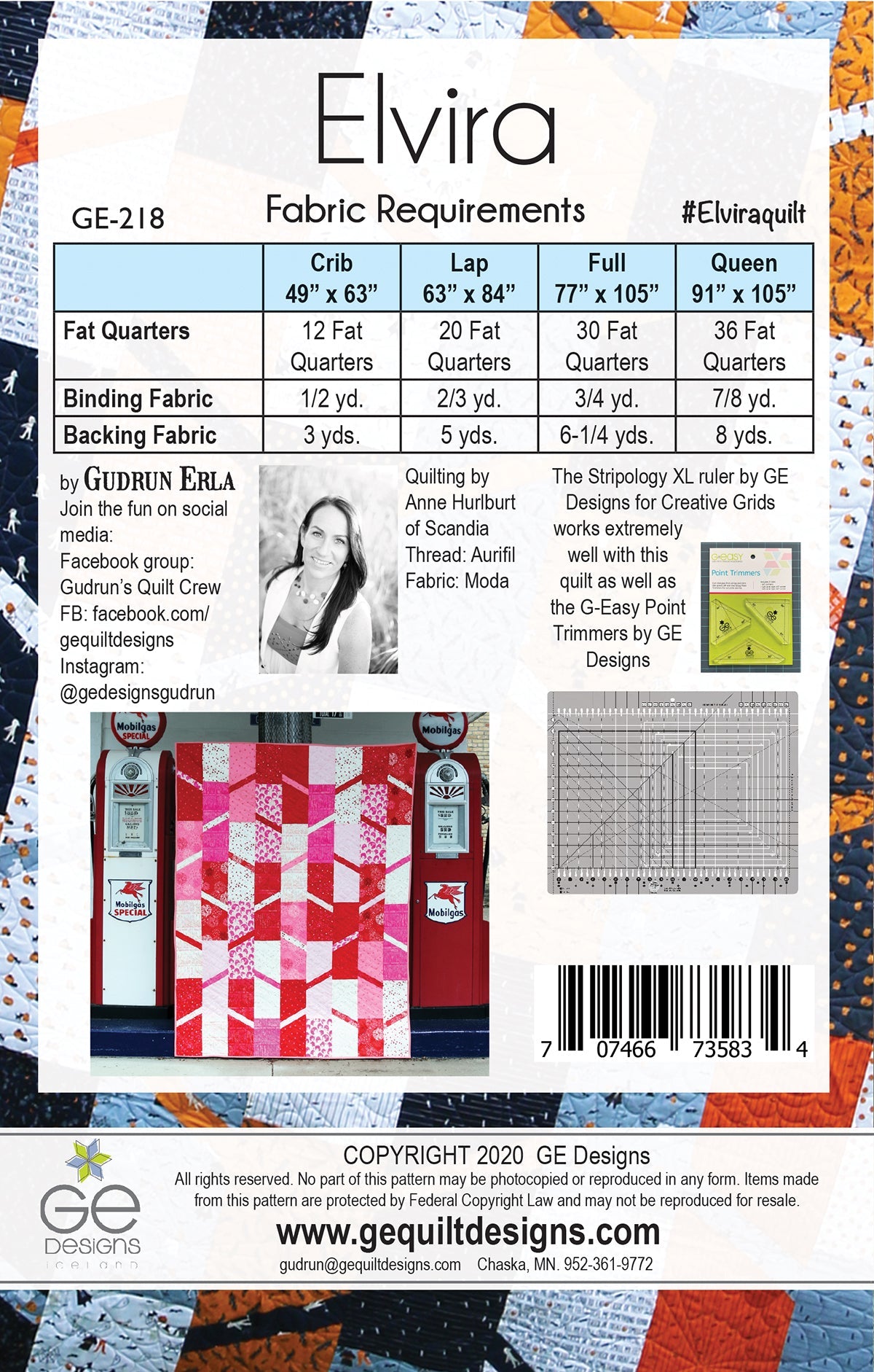 GE Designs Elvira Fat Quarter Quilt Pattern 218 — Stripology XL and GEasy Point Trimmer Quilt