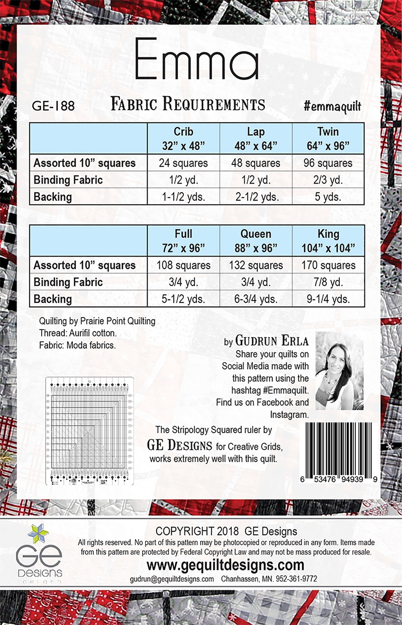 GE Designs Emma Quilt Pattern 188 — 10" Square Stripology Squared Quilt Pattern