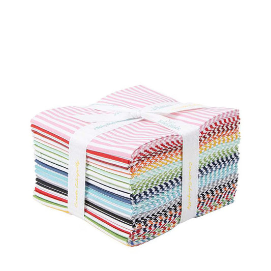 Stack of colorful fabric squares with a white background