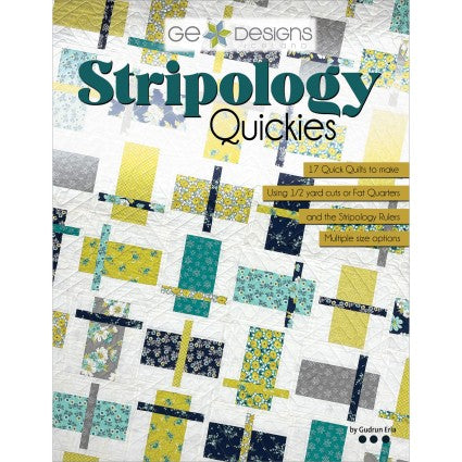 Book cover of 'Stripology Quickies' by GE Designs with a patterned quilt design on a white background.