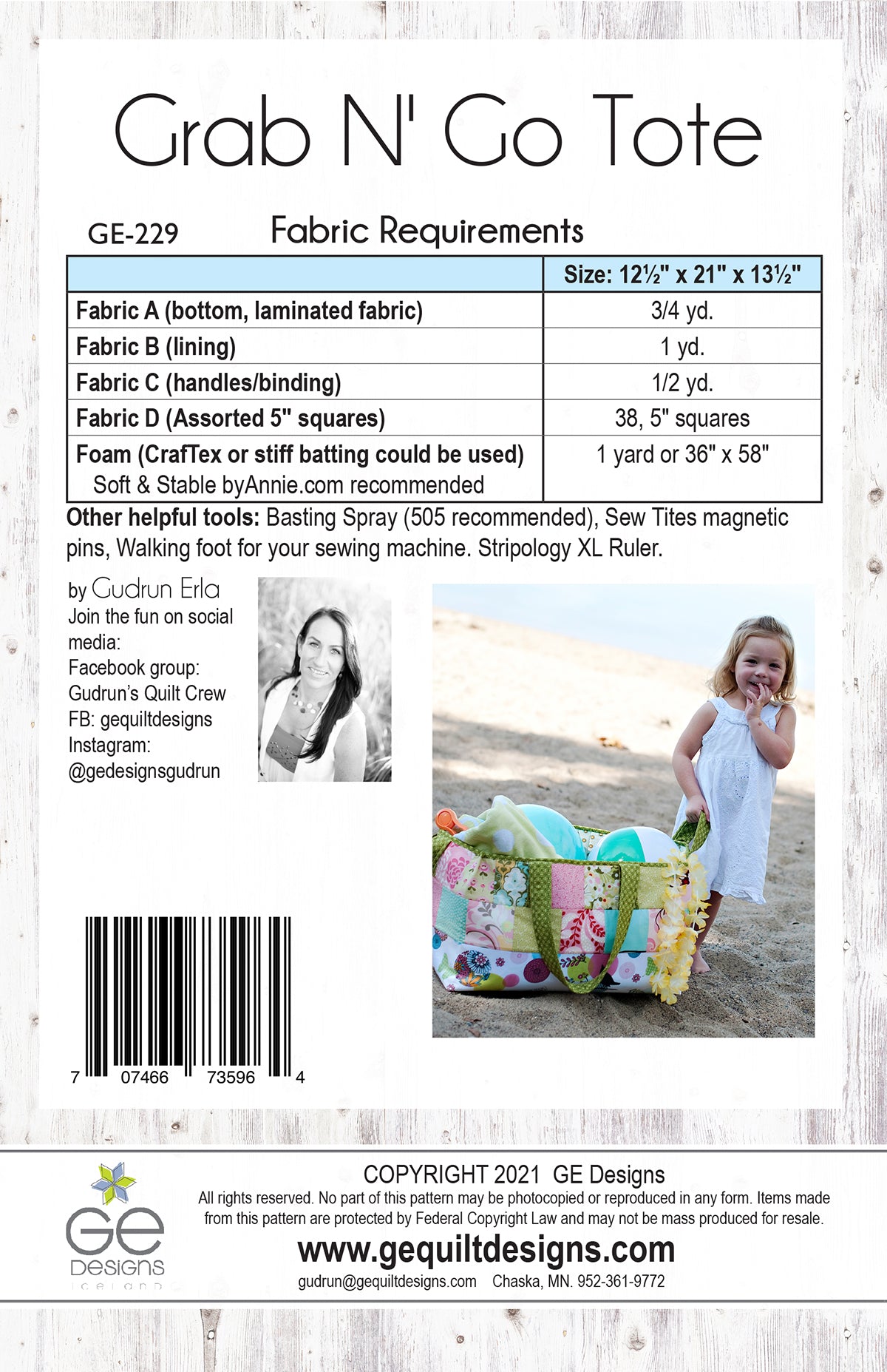 GE Designs Grab N' Go Tote Bag Pattern 229 — Quilt As You Go Tote, Laminate Option