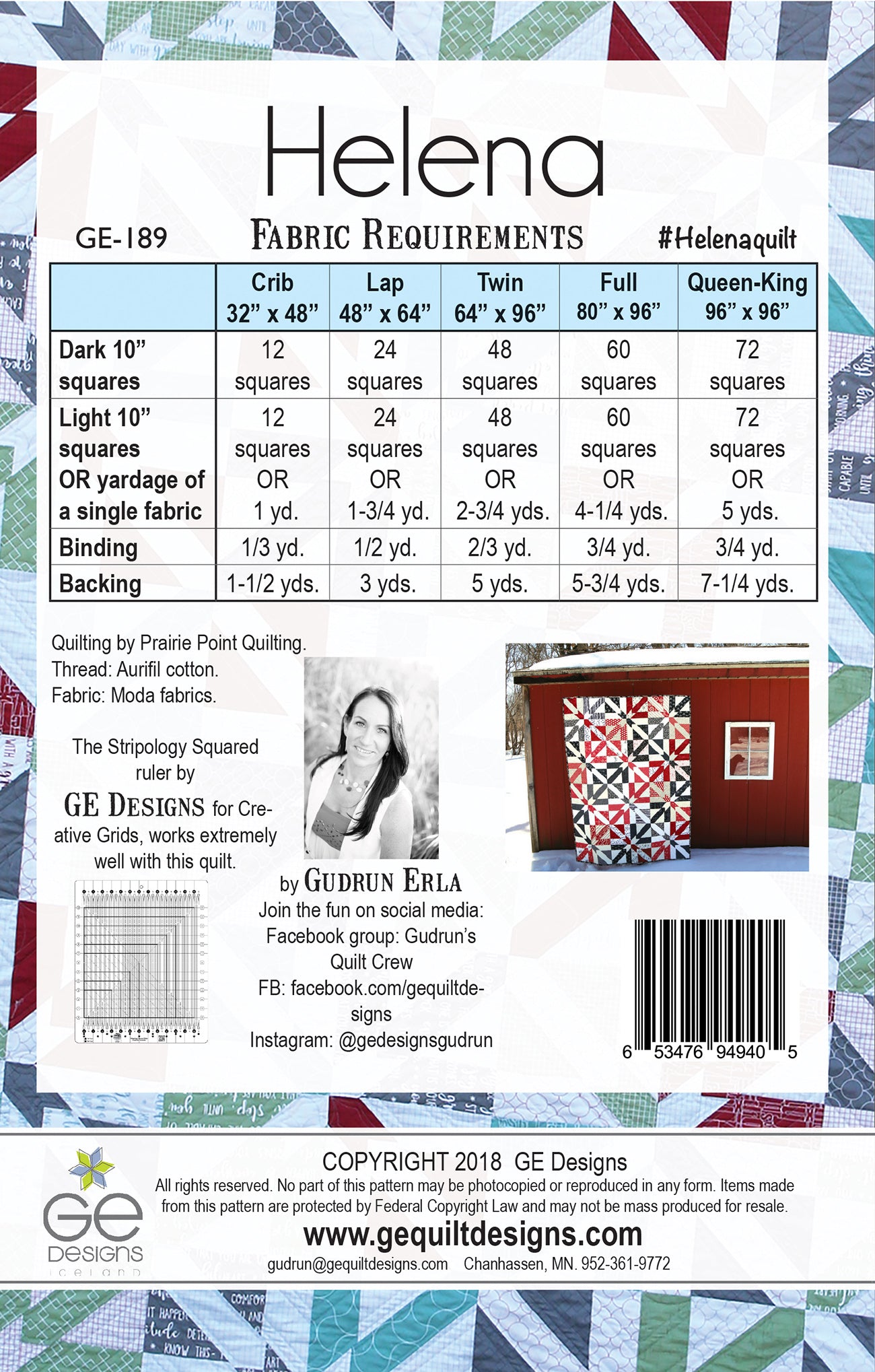 GE Designs Helena 10" Square Quilt Pattern 189 — Light and Dark Stacker Quilt, Stripology Squared
