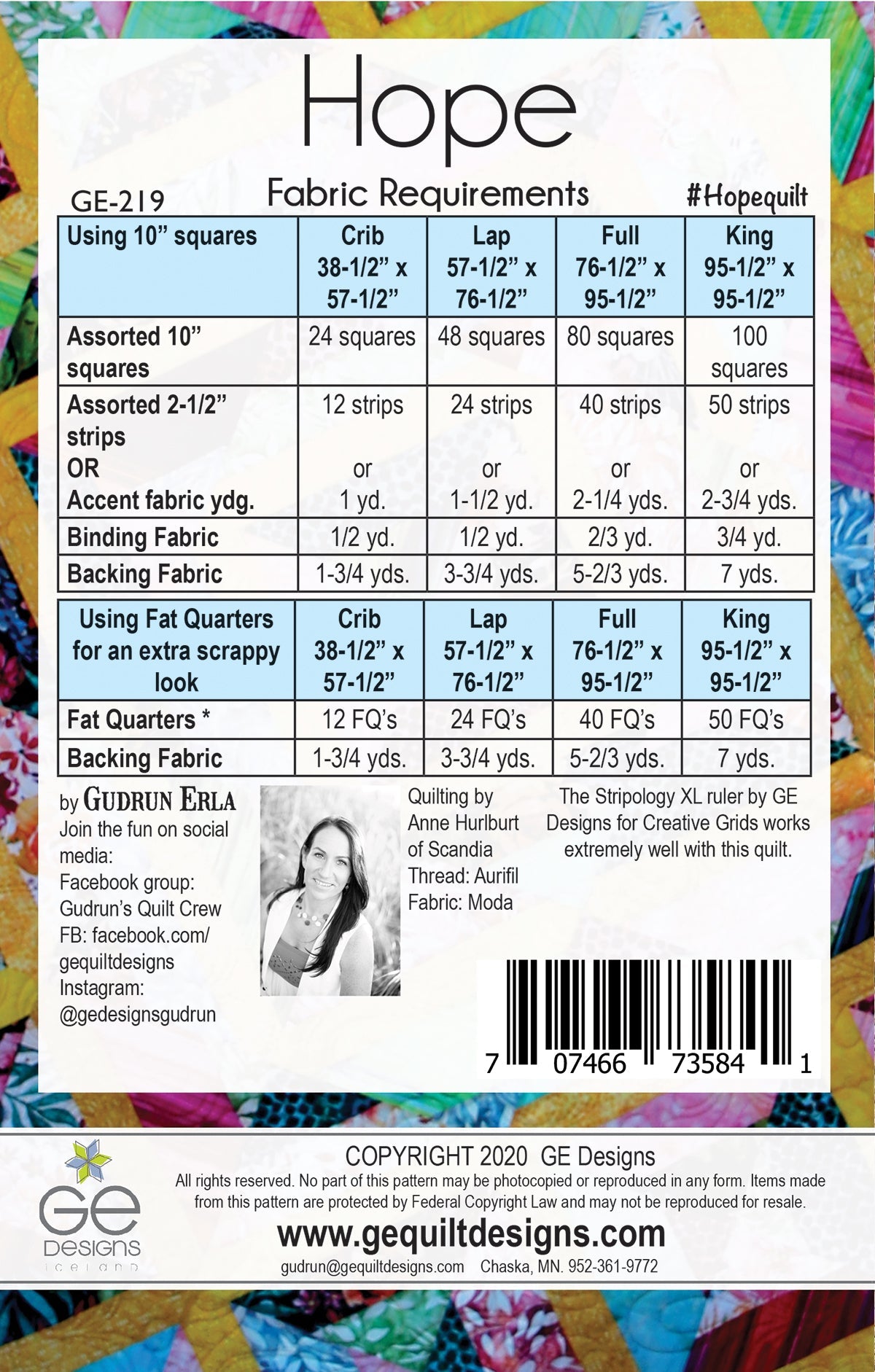GE Designs Hope Stripology Mixer Quilt Pattern 219 — Fat Quarter Quilt, Stripology XL