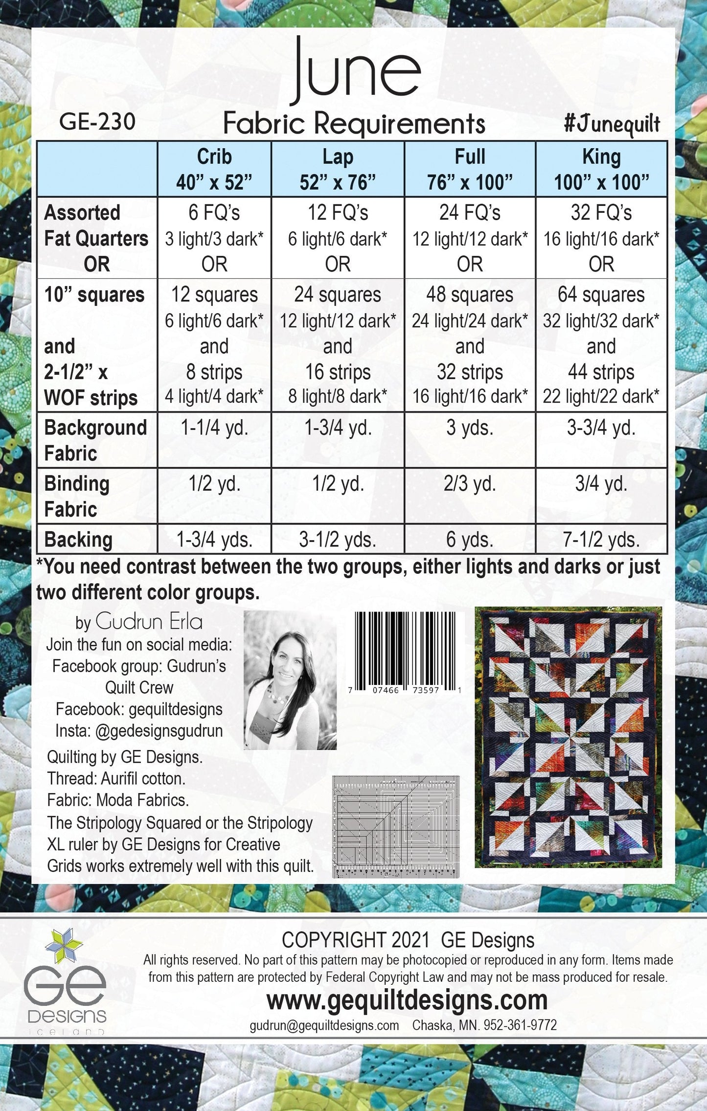 GE Designs June Stripology Mixer Quilt Pattern 230 — 10" Square and Strip, Multiple Layouts