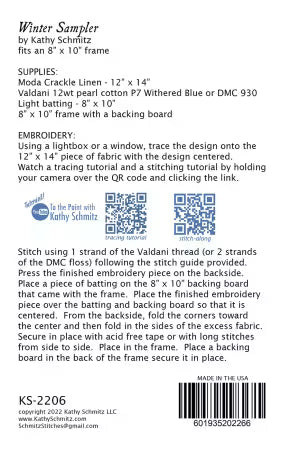 Back of a craft kit packaging with text and QR code