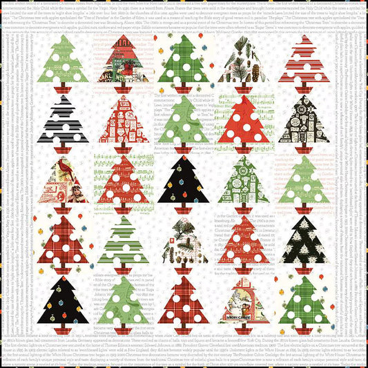 Pattern of Christmas trees in various designs on a white background