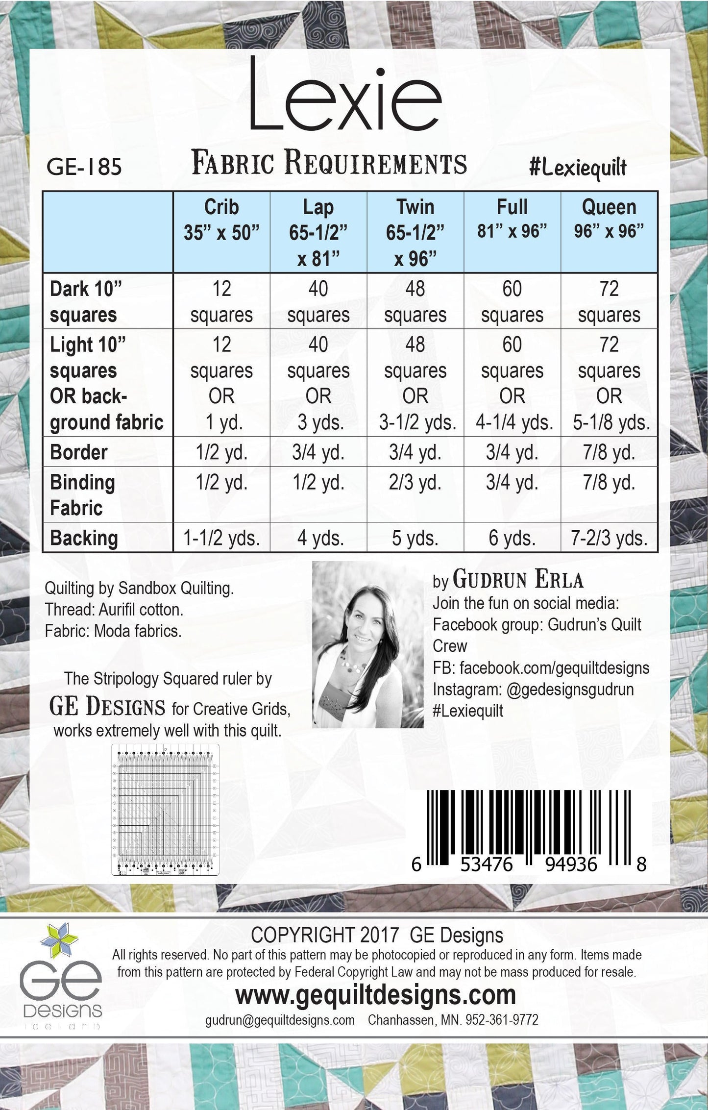 GE Designs Lexie 10" Square Quilt Pattern 185 — Light and Dark Geometric Stacker Quilt