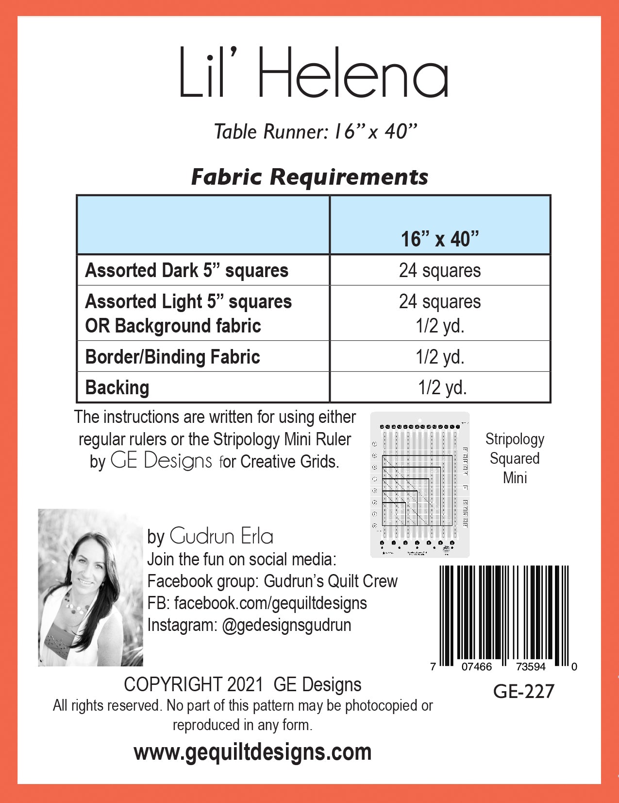 GE Designs Lil' Helena Table Runner Pattern 227 — Dark and Light Charm Square Stripology Runner