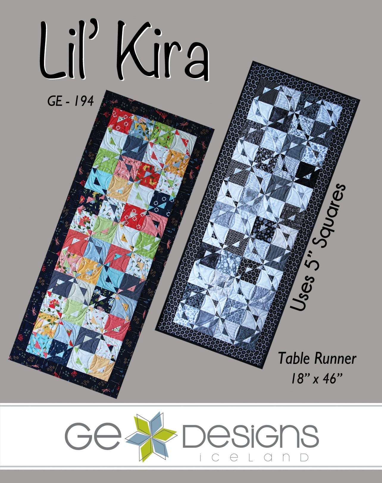 GE Designs Lil' Kira Table Runner Pattern 194 — Light and Dark Charm Square Runner, Stripology Mini