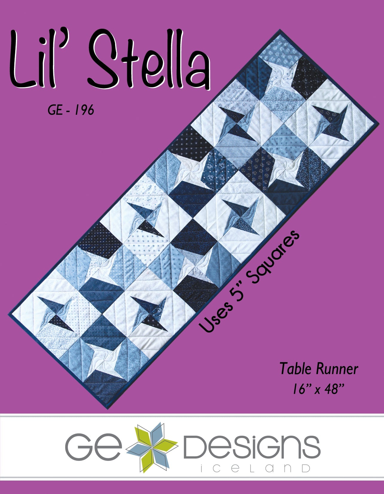 GE Designs Lil' Stella Table Runner Pattern 196 — Star Design Charm Square Runner, Stripology Mini