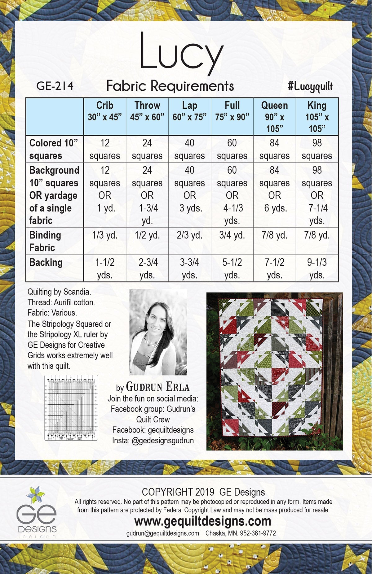GE Designs Lucy 10" Square Quilt Pattern 214 — 4 Layout Options, Versatile Stacker Quilt