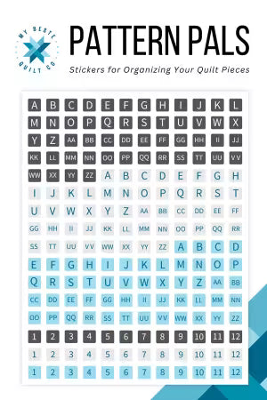 Pattern Pals sticker sheet with alphabet and number designs on a white background
