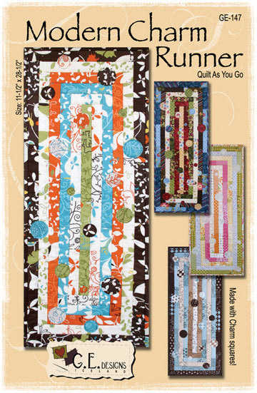 GE Designs Modern Charm Runner Pattern 147 — Charm Pack Quilt As You Go Table Runner, No Ruler