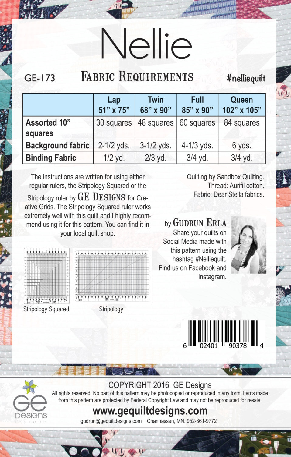 GE Designs Nellie 10" Square Quilt Pattern 173 — Stacker Quilt with Secondary Design, Stripology