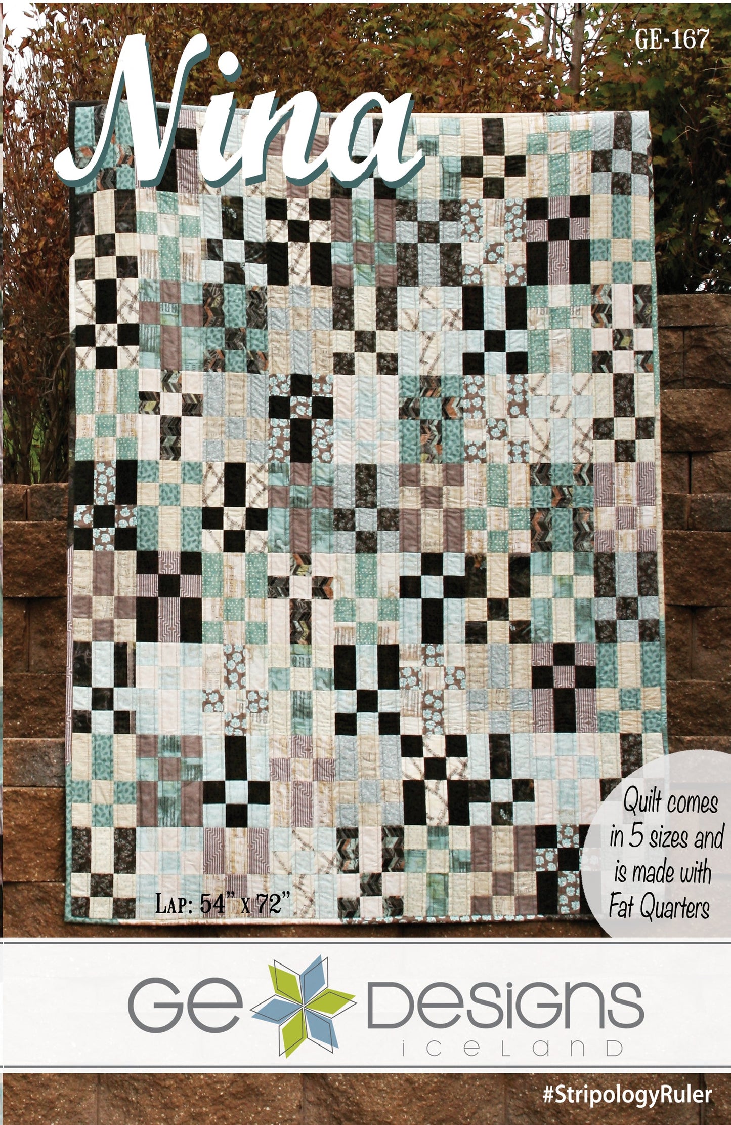 GE Designs Nina Fat Quarter Quilt Pattern 167 — Modern Nine-Patch Twist, Stripology Ruler