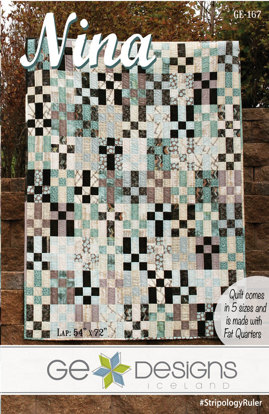GE Designs Nina Fat Quarter Quilt Pattern 167 — Modern Nine-Patch Twist, Stripology Ruler