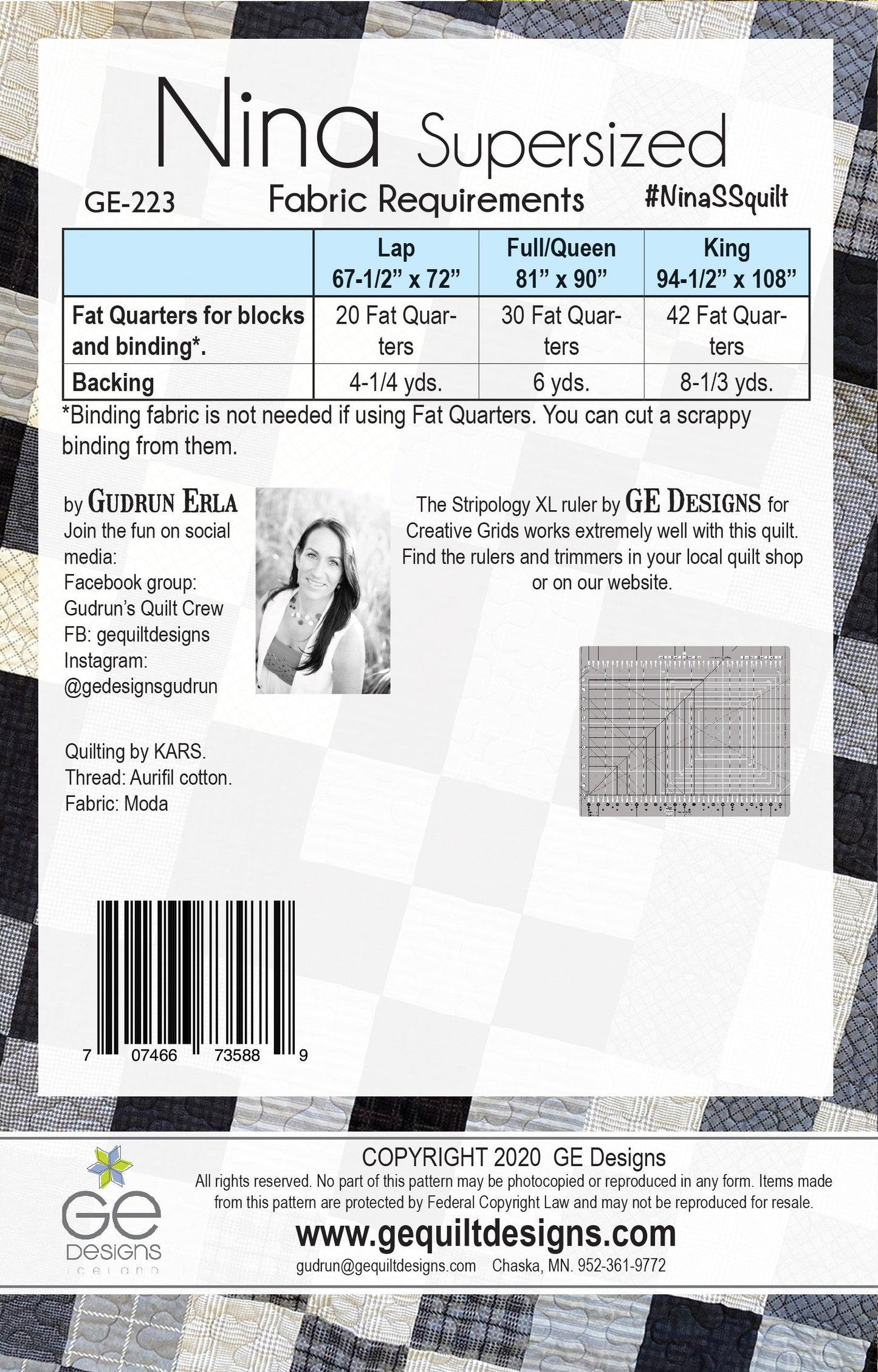 GE Designs Nina Supersized Fat Quarter Quilt Pattern 223 — Large Scale Print Flannel Quilt