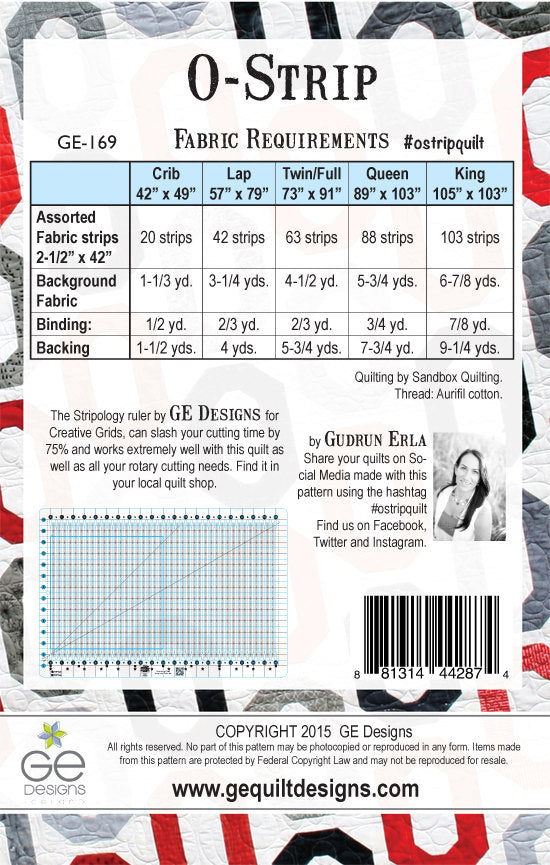 GE Designs O-Strip Quilt Pattern 169 — Jelly Roll Letter O Quilt, Stripology Ruler