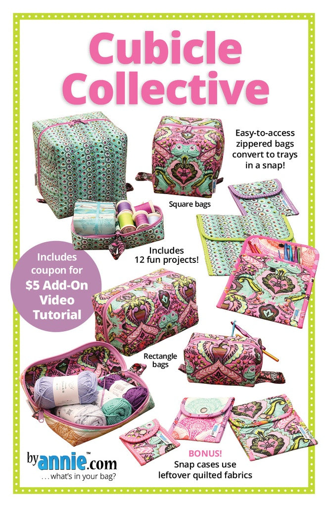 Cubicle Collective organizer sewing pattern by ByAnnie featuring multiple storage pockets for sewing, crafting, and office supplies.