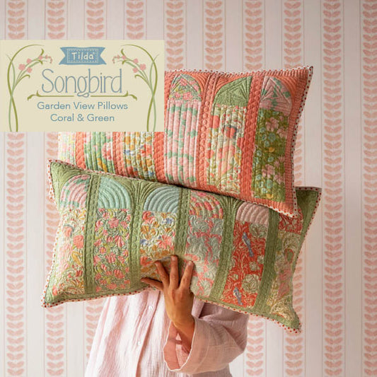 Tilda Garden View Pillow Cover Kit in Coral and Green from the Songbird Collection