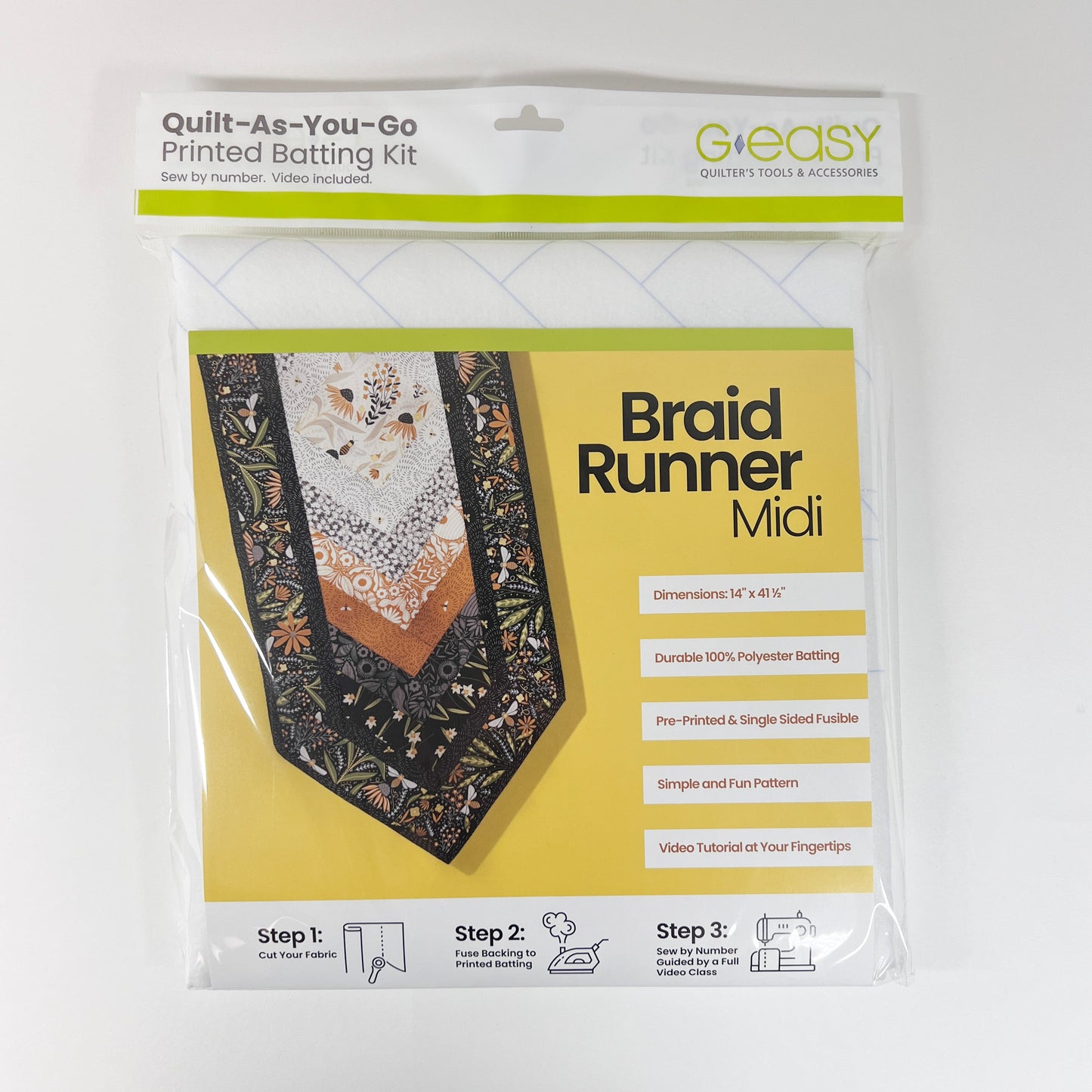 GE Designs Quilt As You Go Batting Kit — Braid Runner Midi, Pre-Cut QAYG Table Runner Batting