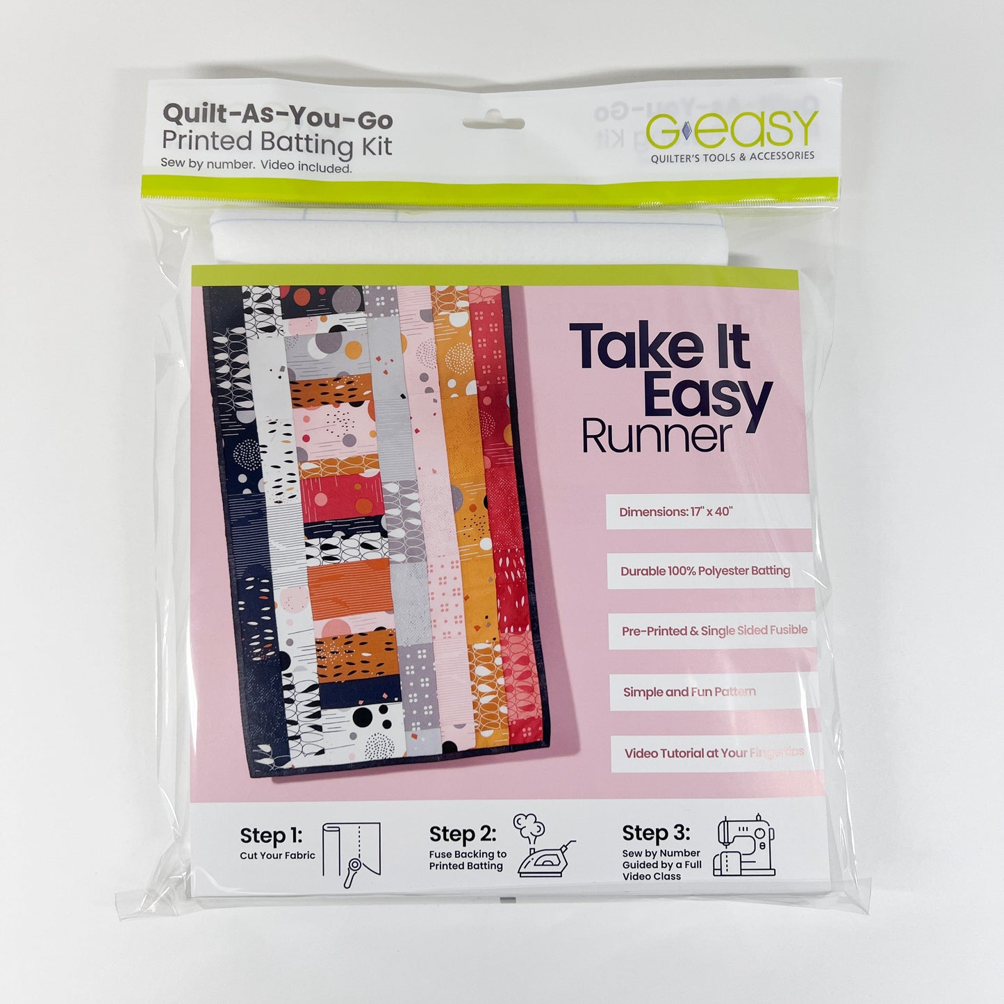 GE Designs Quilt As You Go Batting Kit — Take It Easy Table Runner, Pre-Cut QAYG Batting