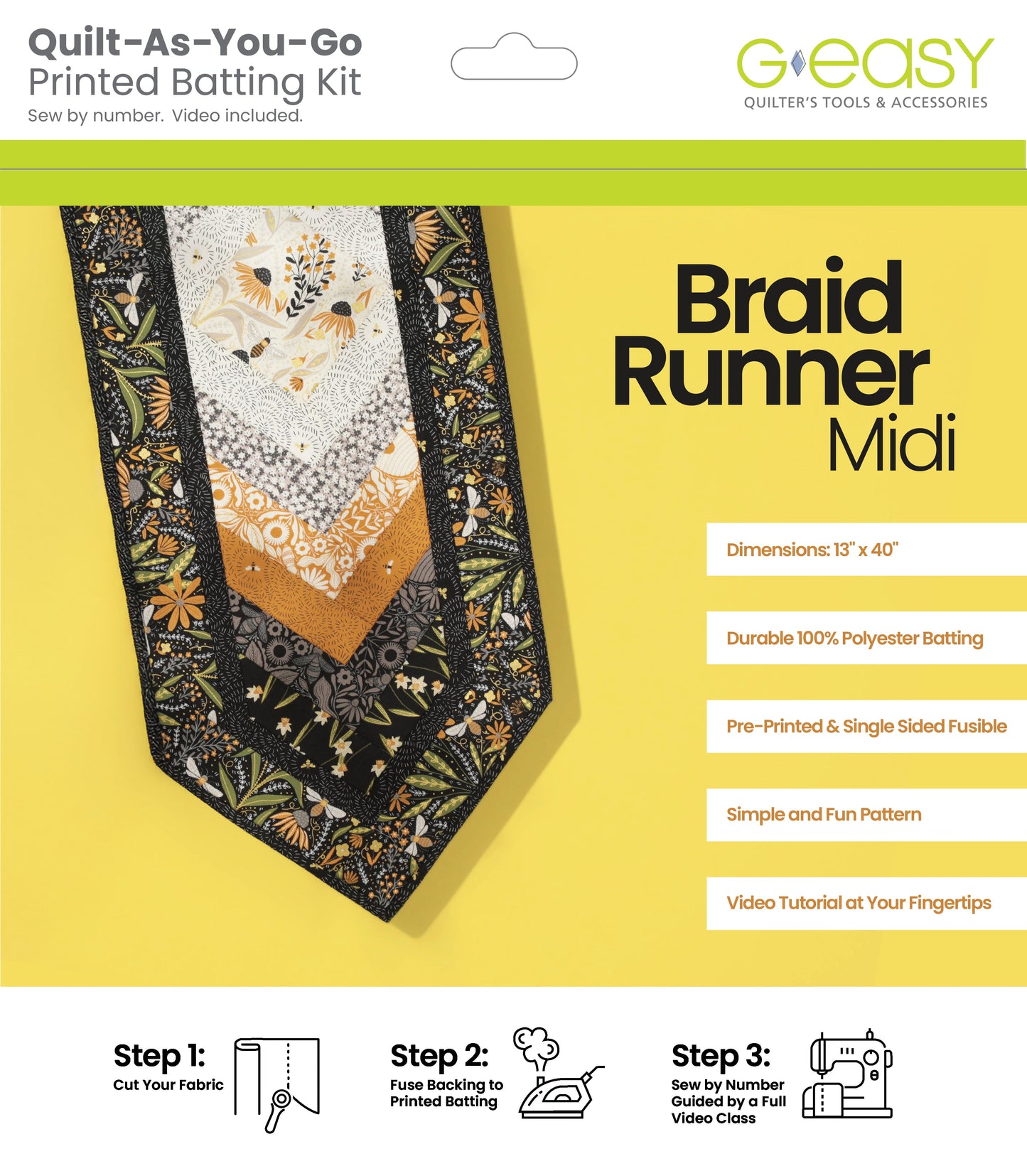 GE Designs Quilt As You Go Batting Kit — Braid Runner Midi, Pre-Cut QAYG Table Runner Batting