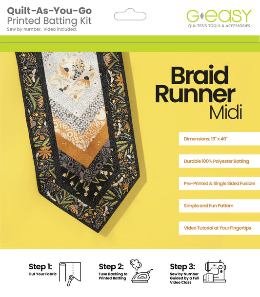 GE Designs Quilt As You Go Batting Kit — Braid Runner Midi, Pre-Cut QAYG Table Runner Batting