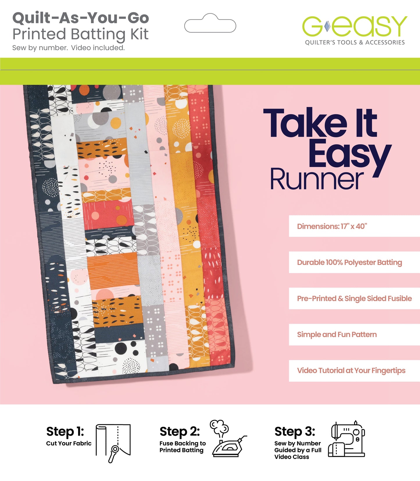 GE Designs Quilt As You Go Batting Kit — Take It Easy Table Runner, Pre-Cut QAYG Batting