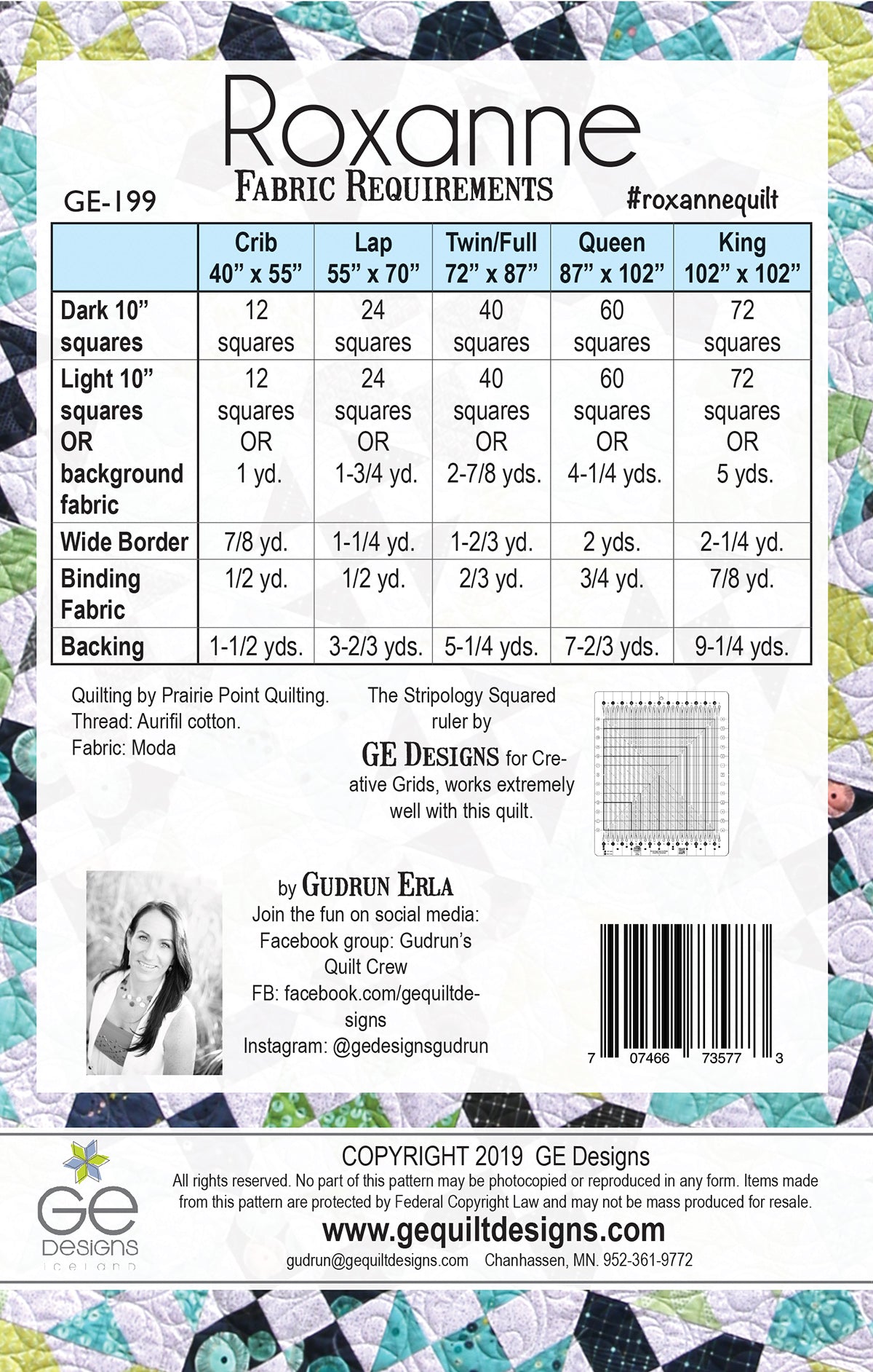 GE Designs Roxanne 10" Square Quilt Pattern 199 — Complex-Look Stacker Quilt, Stripology Squared