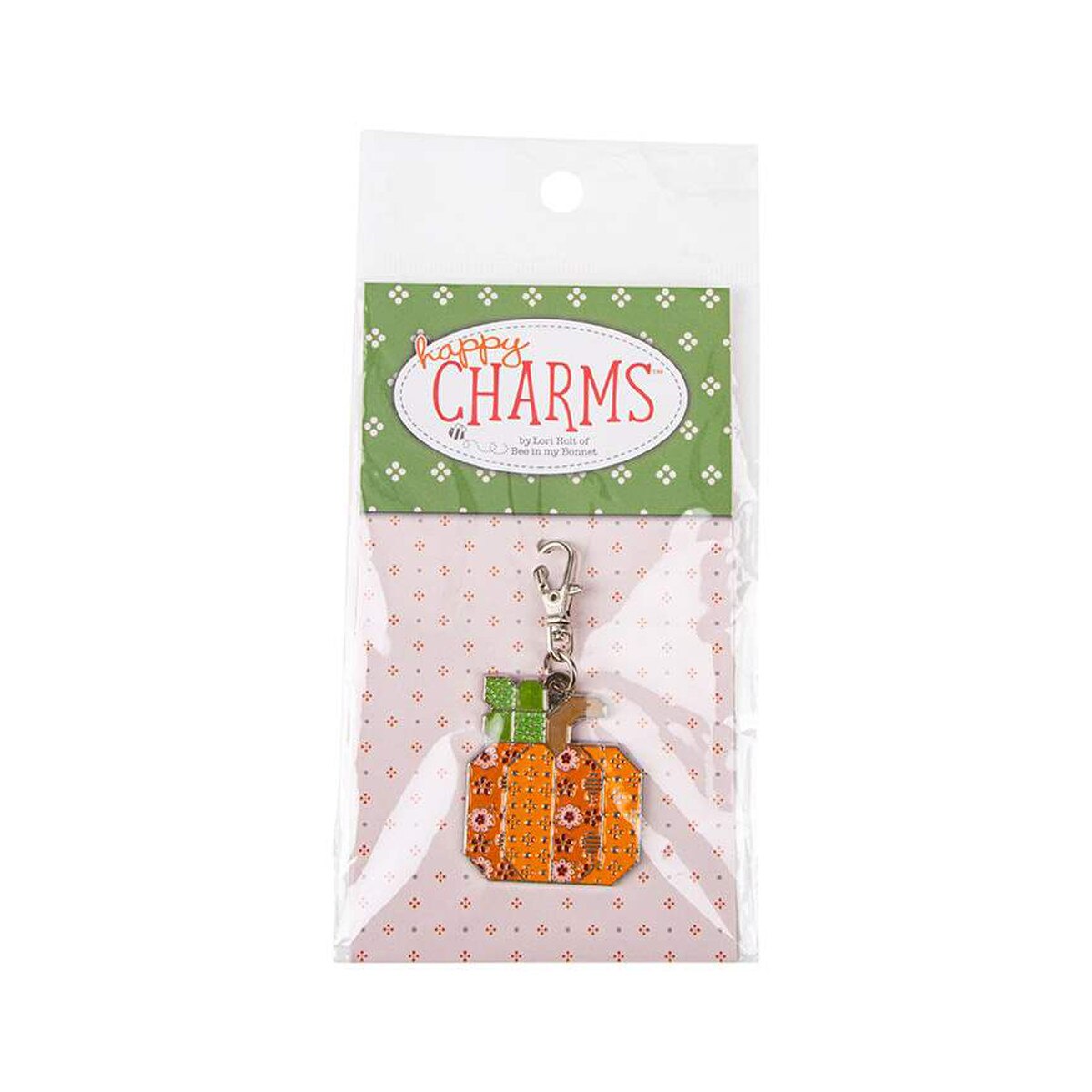 Lori Holt Bee Dots Pumpkin Enamel Happy Charm™ — Autumn Zipper Pull, Scissor Fob